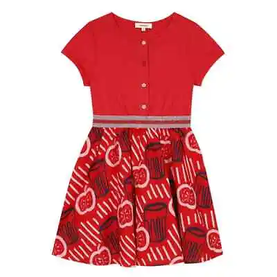 Catimini Girl's Midi Apple Red Short Cap Sleeve Printed Flare Dress Size 12 $103 • $29.74