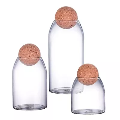 3pc Glass Food Storage Jars W/Ball Cork Lid Glass Containers [17 Oz 20oz 40oz] • $22.77