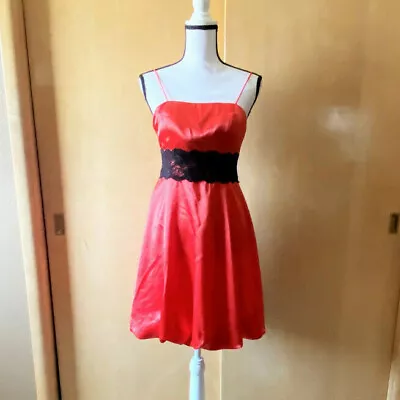 NWT Sz S Poly USA Red Satin/Black Lace Bubble Skirt Mini Dress • $14