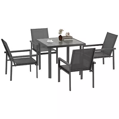 Outsunny 5 Piece Garden Dining Set Outdoor Table And 4 Chairs Grey • £209.99