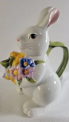 Spring Easter Teapot White Bunny Rabbit Flowers Harry & David Large 11  • $29.99
