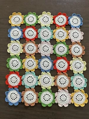 Vintage Cotton Crochet  Doily Round Medallions Design Colorful • $35