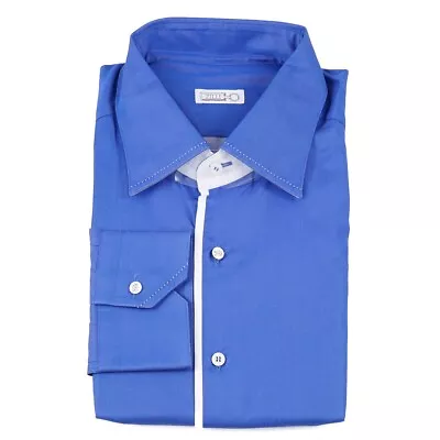 Zilli Tailored-Fit Blue Cotton Dress Shirt With Contrast Details 17 (Eu 43) NWT • $295