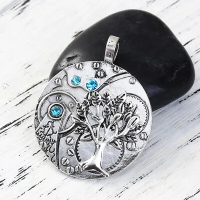£3.25 • Buy LARGE ANTIQUE SILVER STEAMPUNK TREE OF LIFE PENDANTS WITH RHINESTONES 4.3cm ()
