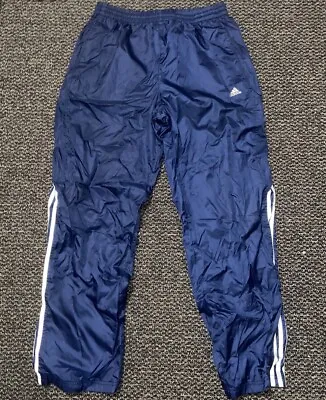 Y2K Vintage Adidas Blue Pants Sz M Windbreaker Mesh Lined Track Baggy Gorpcore • $17.99