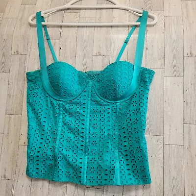 Marciano Corset Top Large Silk And Cotton Floral Aqua • $35