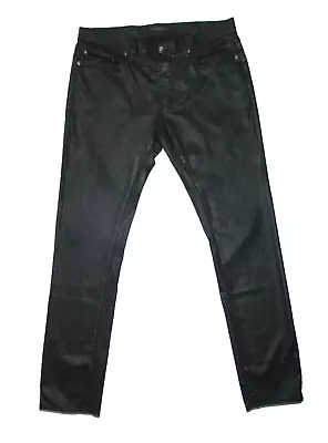 John Varvatos Men's 33 Black Coated WIGHT SKINNY Jeans Waxed 5 Pocket Pants • $69.95