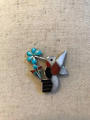 Vintage Sterling Silver Hummingbird Pin With Multiple Inlaid Stones • $24.99