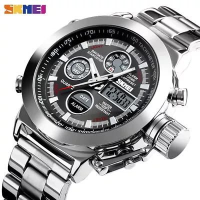 SKMEI Men Watch Dual Time Digital Wristwatch Male Steel Shockproof Sport Watches • $22.79