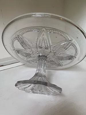 Beautiful Vintage Clear Pattern Glass Pedestal Cake Stand ~ Dessert Plate ~ • $30