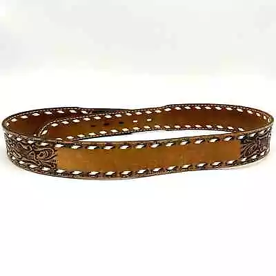 Vintage Hand Tooled Laced Leather Western Belt 36 Blank To Add Name No Buckle • $36