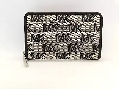 MICHAEL KORS Jet Set Logo Jacquard Card Holder Card Case Small Zip Wallet -BLACK • $45