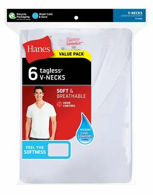 $22.37 • Buy Hanes Men's FreshIQ Undershirt 6-Pack V-Neck Men's Shirts TAGLESS Comfort Soft
