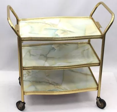 Vintage Hostess Service Cart/ Tea Trolley 3-Tier With Marble/ Onyx Effect - B75 • £9.99