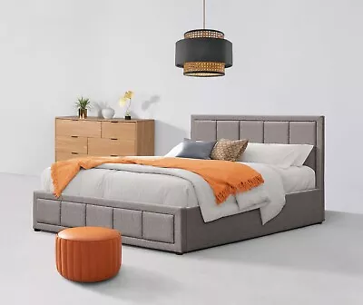 Fabric Ottoman Storage Bed Gas Lift Up Double & King Size Memory Foam Mattress • £214.99