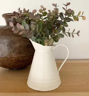 Vintage Cream Enamel Metal Jug Pitcher Flower Vase Home Decor 16 Cm High • £13.95