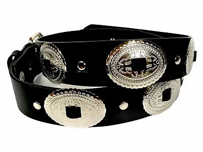 Concho Belt  Genuine Leather Black Belt Punk Goth Rock Thrash Conch Maddelion  • $39.99