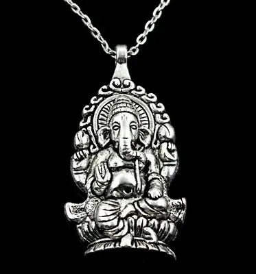 Hindu Ganesh Pendant Necklace Silver Metal Ganesha Buddha Ganapati Elephant • $6.21