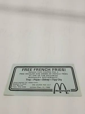 1980 McDonald's  Free French Fries  Coupon (Scarce / Vintage) • $20