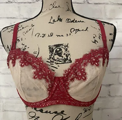 Victoria’s Secret Dream Angels Bra Push Up Without Padding Red Beige 32DDD Sexy • $27.11