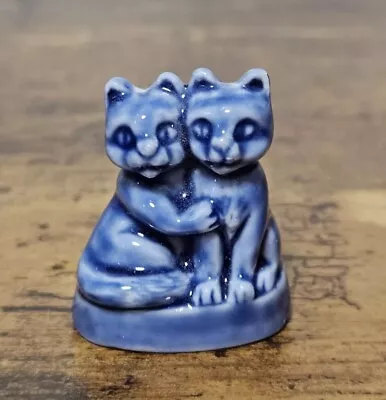 Wade Whimsies Blue Hugging Cats Red Rose Tea Figurine Calendar Series EUC • $5