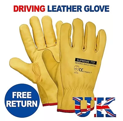 Premium Yellow Leather Driver Work Gloves Fleece Lined Lorry Truck Driving Glove • £4.51