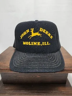 John Deere Moline Illinois Tractor Trucker  Hat Snapback Vintage Black & Yellow • $42.94