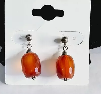 Real Carnelian Sterling Silver Vintage Post Earrings 1  Dangle Drop  • $9.99