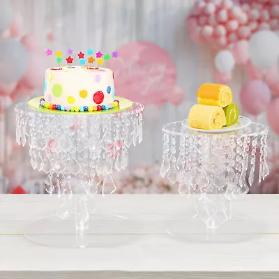 Set Of 2 Acrylic Crystal Cake Stand Wedding Cake Round Wedding Party Transparent • $77.89