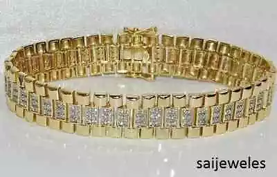 Lab-Created 20CT Round Cut Diamond Men Rolex Tennis Bracelet 14K Yellow Gold FN • $381.56