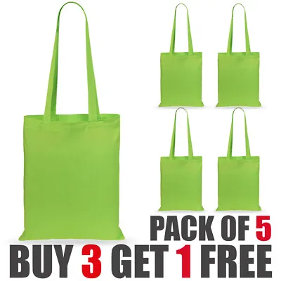5 X 100% Premium Cotton Canvas Shopping Bag Shoulder Tote Shopper Bags Reusable • £8.99