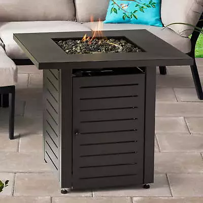 28  Square 50000 BTU Propane Gas Fire Pit Table With Lava Rocks Metal Lid • $132.30