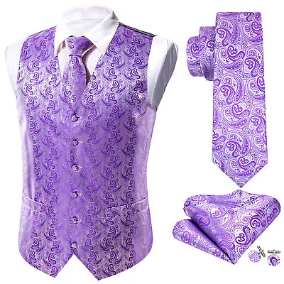 Barry Wang Paisley Wedding Red Silk Mens Waistcoats Designer Vest Suit Tie Set • $24.99