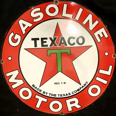 Vintage Art TEXACO GASOLINE MOTOR OIL PORCELAIN ENAMEL SIGN Rare Advertising 30  • $199