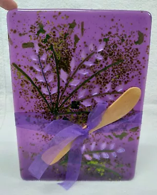 Alaska Artist Laura Mendola Dichroic Purple Fireweed Fused Glass Cheese Board • $69.99