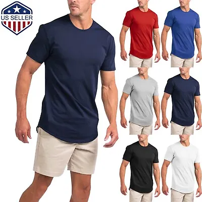 Men Basic T SHIRT Extended Long Elongated Fashion Casual Crew Neck Hipster Tee • $9.99