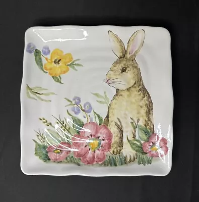 Maxcera Spring Collection Floral Bunny Rabbit Square Salad Plate 8 1/2” • $13.99