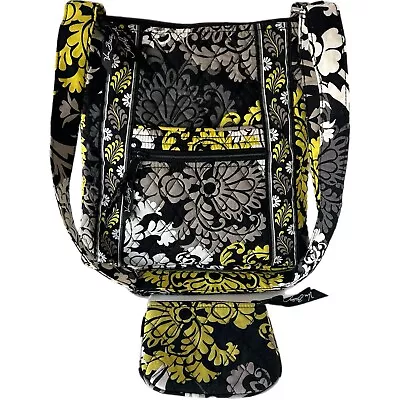 Vera Bradley Baroque Black Yellow Floral Crossbody Purse Coin Pouch • $15.29