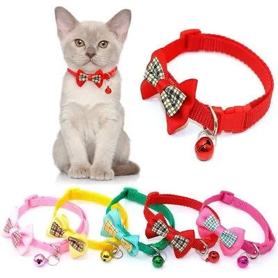 Cat Bow Collar Bell Plaid Knecktie Kitten Bowknot Pet Puppy Bell Adjustable XX27 • £3.99