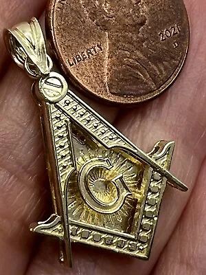 GOLd Freemason Masonic Mason G Pendant 10k YELLOW Charm Necklace Solid  1.25  • $199