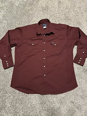 Wrangler Shirt Mens XXL Dark Red Pearl Snap Heavy Canvas Workwear Western Cowboy • $22.99