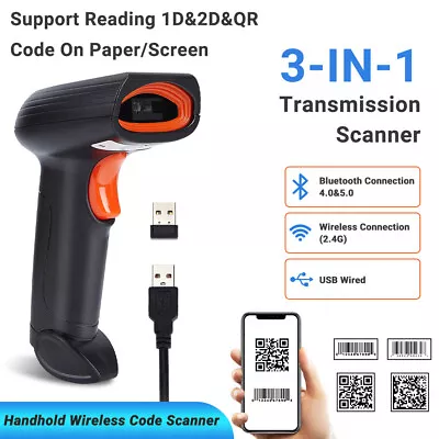 Handhold Wireless Code Scanner Bluetooth USB QR Code Reader For Store Warehouse • $29.99