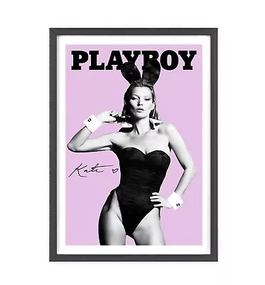 Kate Moss Bunny Black And White Model Wall Art Fashion Poster Home Decor • £29.99
