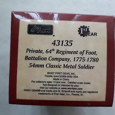 W Britain 43135 54mm Metal Soldier - Private 64th Regiment Of Foot 1775-1780 • £21.50