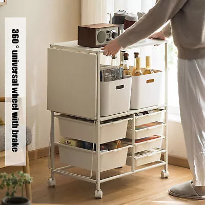 Kitchen Island Rolling Cart W/ Wine Rack Coffee Station Microwave Rack 6 Drawers • $90.25