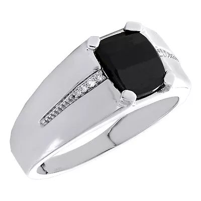 10K White Gold Round Diamond Cushion Cut Black Onyx 10mm Pinky Ring Band 1/20 CT • £458