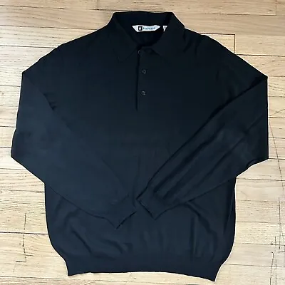 Bachrach Silk Button Up Sweater Men’s Vneck Size Large Black Long Sleeve • $25