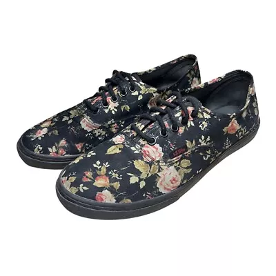 Vans Lo Pro Authentic Sneakers Womens 9 Black Floral Low Top Lace Up Skater Shoe • $24.99