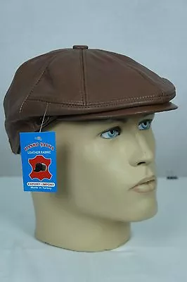 NEW Cognac 100% LEATHER Mens Gatsby Newsboy Ivy Hat Golf Driving Flat Cabbie • $12