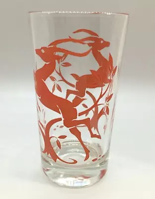 Mid Century FEDERAL Deer Impala Gazelle Highball Bar Glass Tumbler 5  Coral Pink • $9.95